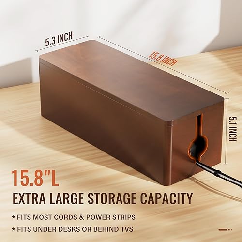 Miniatura 7 de Cinati Caja grande de organización de cables, organizador de cables de madera de 15.8 pulgadas para almacenamiento de cables de piso, caja oculta de