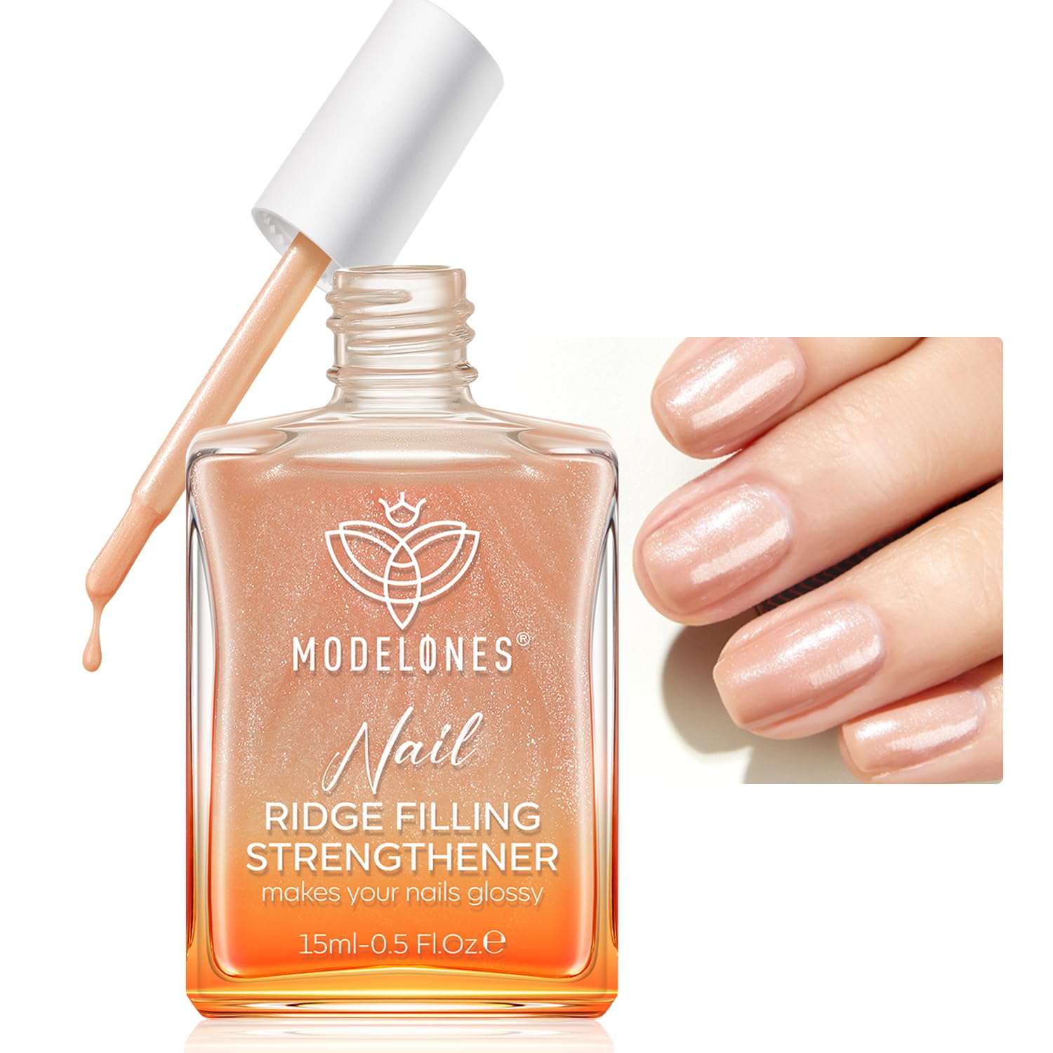 modelones Nail Strengthener and Growth Glitter Dark Brown Nail Polish Nail Repair for Damaged Nails Hardener Extra Strong and Growth Nail Care Gifts for Women Nail Ridge Filler 15ml