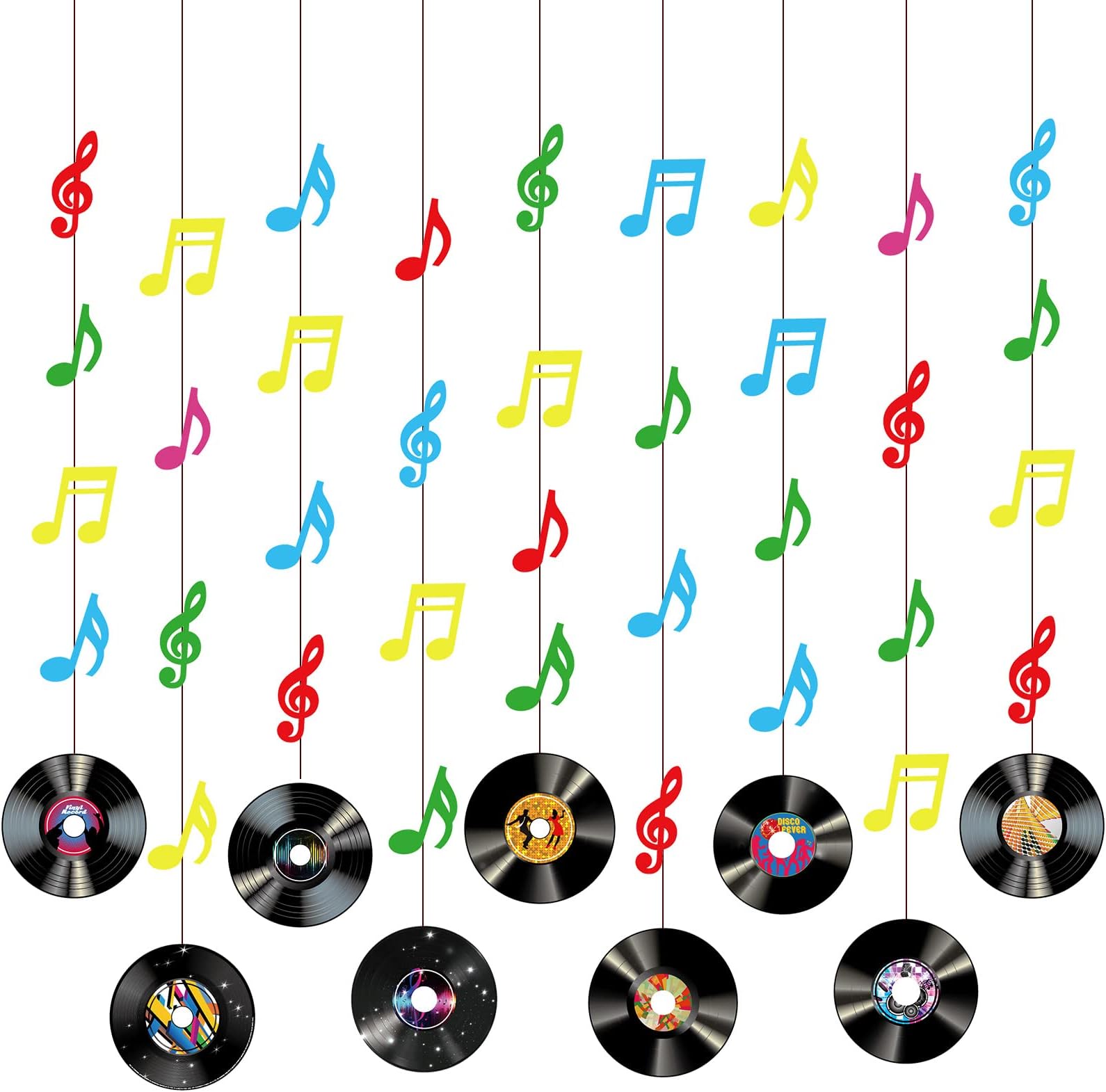 HotopHotop 9 Pcs Rock and Roll Party Decorations Retro Record Music Notes Banners Hanging Cutout Ceilings for 50s 70s 90s Music Themed Birthday Party Favor Room Wall Decor Supplies(Colorful)