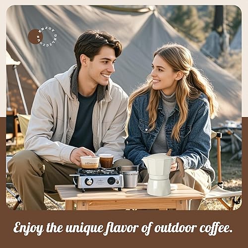 Miniatura 8 de Moka Pot - Cafetera italiana de aluminio con mango de tacto frío (blanco, 6 tazas)