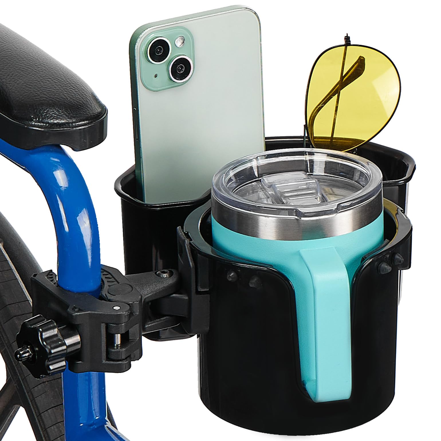 JOYTUTUS Portabicchieri per passeggino, portabicchieri per bottiglia con manico, portabottiglie multifunzione 2 in 1 + grande scatola portaoggetti, adatto per bici, deambulatore, sedia a rotelle