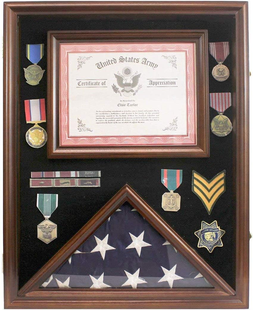 Flags connections Flag Display Case Pin Medal Shadow Box with Certificate/Letter Holder for 3 x 5 ft Presentation Flag, 21.75" H X 17.5" W Overall
