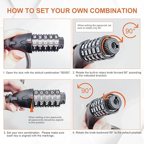 Miniatura 6 de GRIFEMA GAK1203-12 - Candado antirrobo para bicicleta, bloqueo de cable de seguridad con combinación de 5 dígitos para bicicletas, motocicletas,