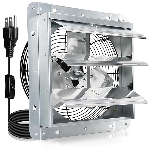 Hiorucet Upgraded 7 Inch Shutter Exhaust Fan for Garage, Greenhouse, Shop, Attics, Chicken Coop, Shed, Basement, 760CFM 1600RPM Low Noise Wall Mounted Louvered Exhaust Fan with 1.8 Meters Power Cord.