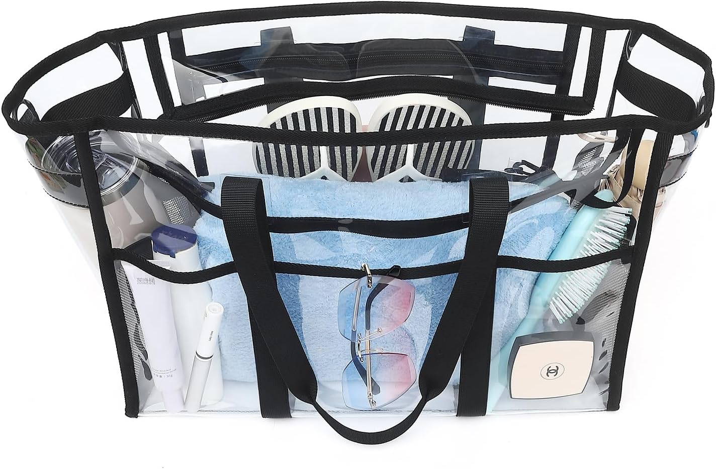 Women's Clear Beach Bag, 17" Large Clear Tote Bags with Phone Pouch and Strap, Heavy Duty Waterproof for Cruise, Pool