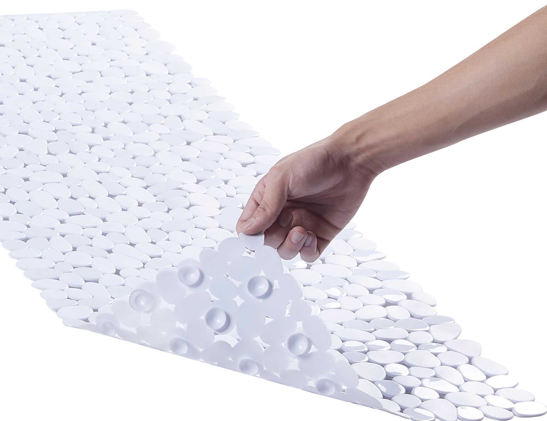 Webos Alfombrilla de Ducha Antideslizante Extra Grande para niños, Ancianos, Ducha Antideslizante Mate con Agujeros de Drenaje y ventosas, 40 x 101 cm, Color Blanco