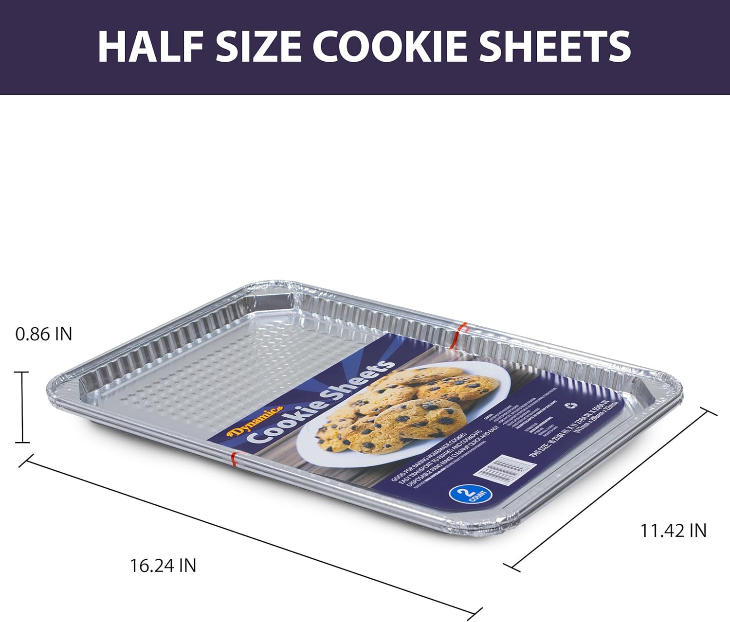 Dynamic Half Size Aluminum Cookie Sheets – Total of 24!, Tray Size 16.24” x 11.42” x 0.86" Heavy Duty, Disposable, Baking, Even Heat Distribution, Oven & Freezer Safe, Easy Clean Up