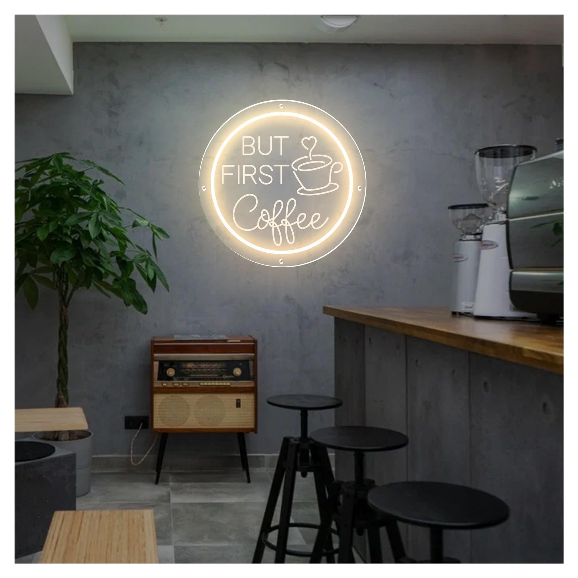 Shouxi One Color Sign Lamp But First Coffee Neon Sign, Bar, Usb Light Up,Cafe Decor, Shop 40Cmx40cm