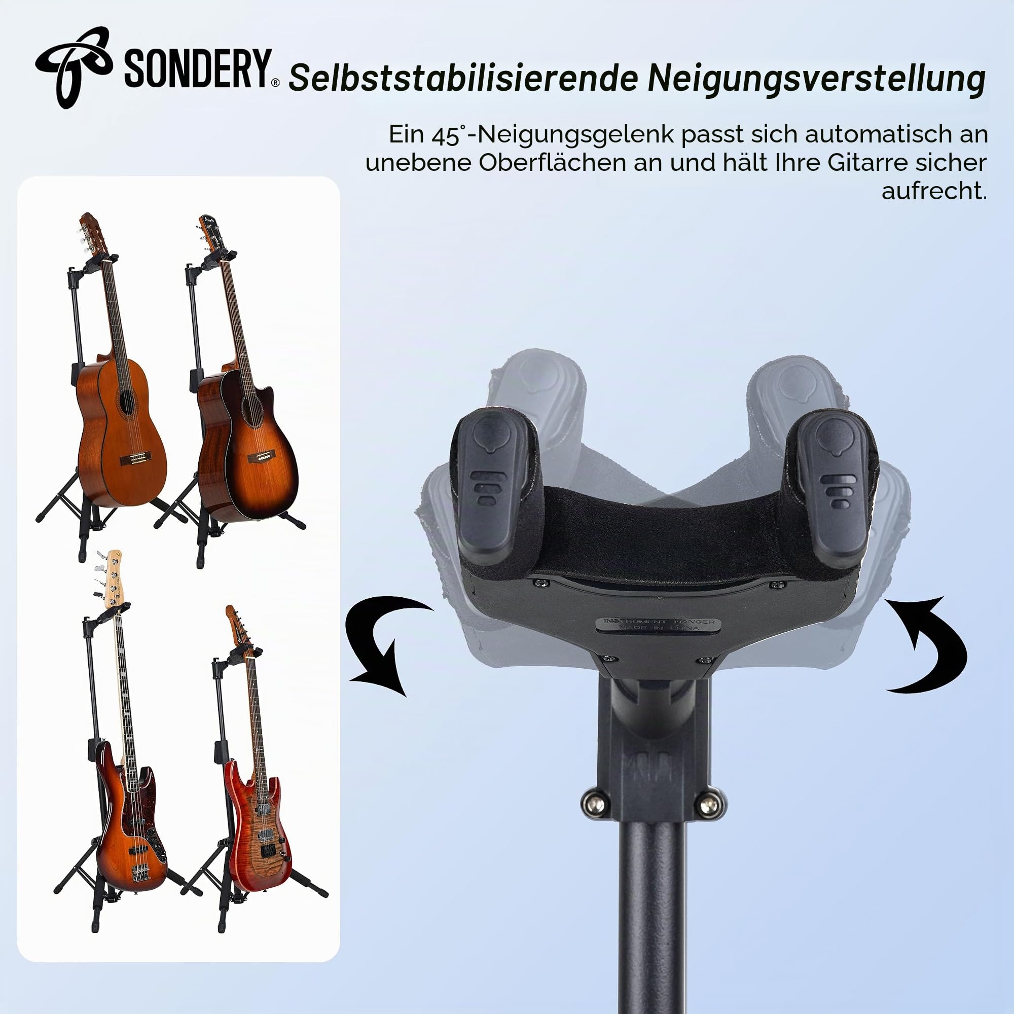 Sondery Gitarrenständer - Klappbar, Höhenverstellbar, Selbstsperrendes Dreibein - Für alle Oberflächen