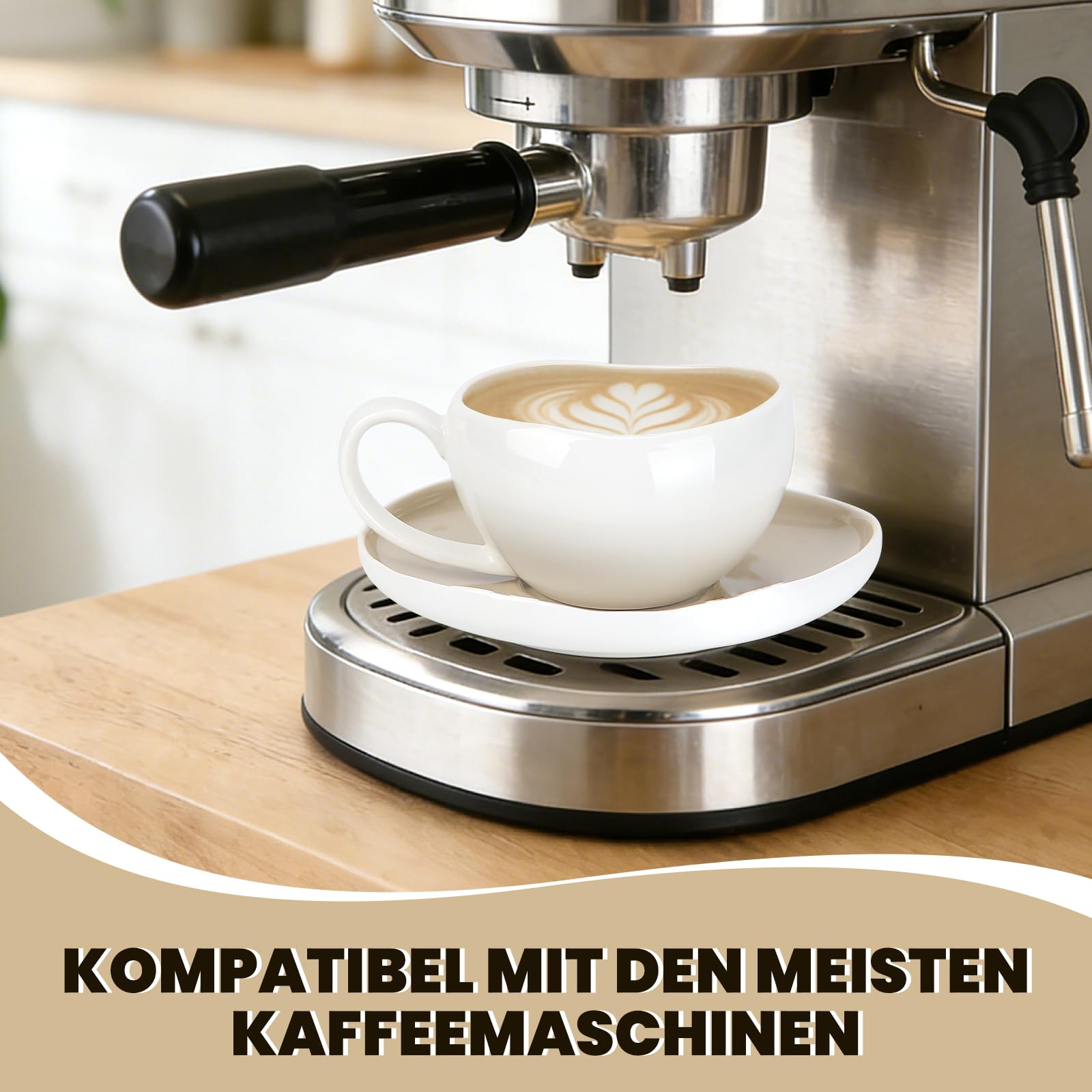 Filiżanki do cappuccino, filiżanki do kawy 200 ml, ze spodkami, serwis do kawy 6 osób, zestaw filiżanek do cappuccino, ceramiczne kubki do kawy, cappuccino, latte, americano i herbaty, jasnobeżowy
