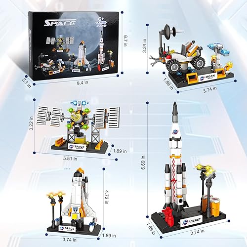 Miniatura 4 de Juguetes de Transbordador de Exploración Espacial para Niños, Kit de Construcción Aeroespacial STEM con Cohete, Transbordador Espacial, Buggy Lunar