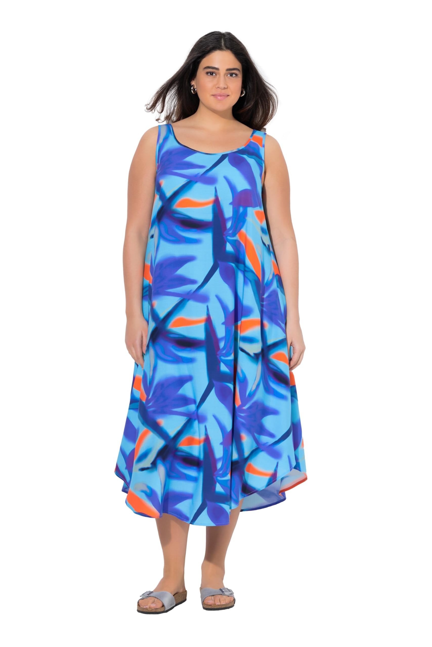 Ulla Popken Damen große Größen Übergrößen Plus Size Midikleid, Blüten, A-Linie, Rundhals, ärmellos 842371