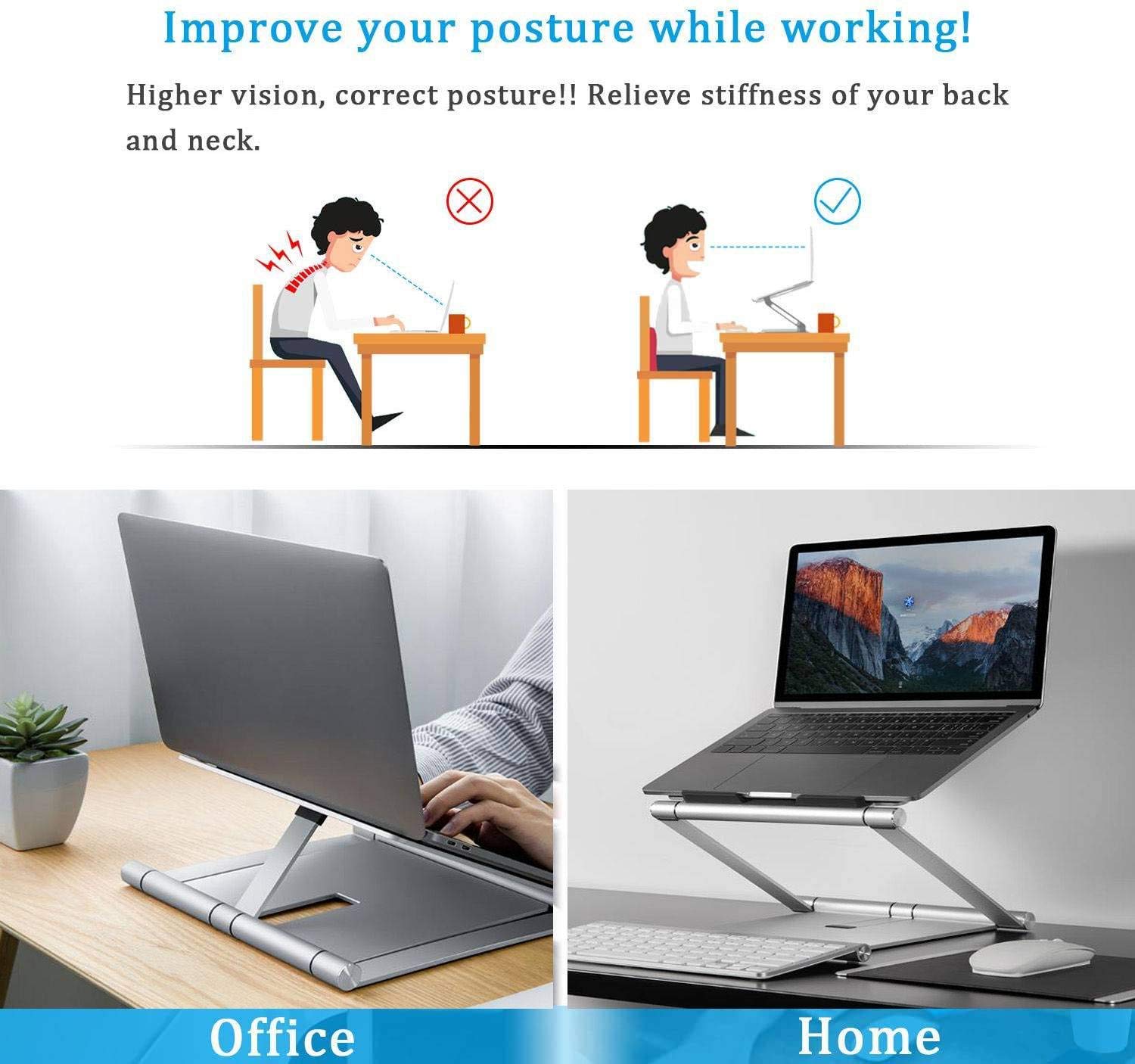 Supporto per Laptop, Supporto per Laptop Supporto per Laptop Multi-Angolo Regolabile in Alluminio Supporto ergonomico Multifunzione Adatto per Laptop da 10-17 Pollici-Argento