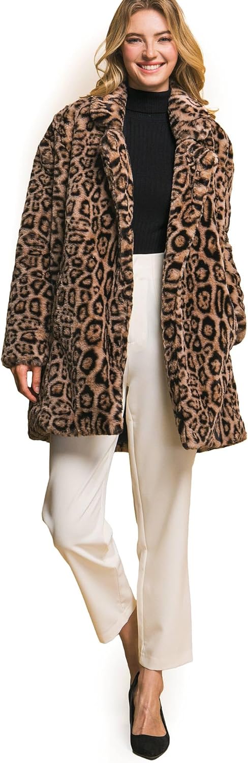 Love Tree Women's Juniors Faux Fur Leopard Coat - Image 5