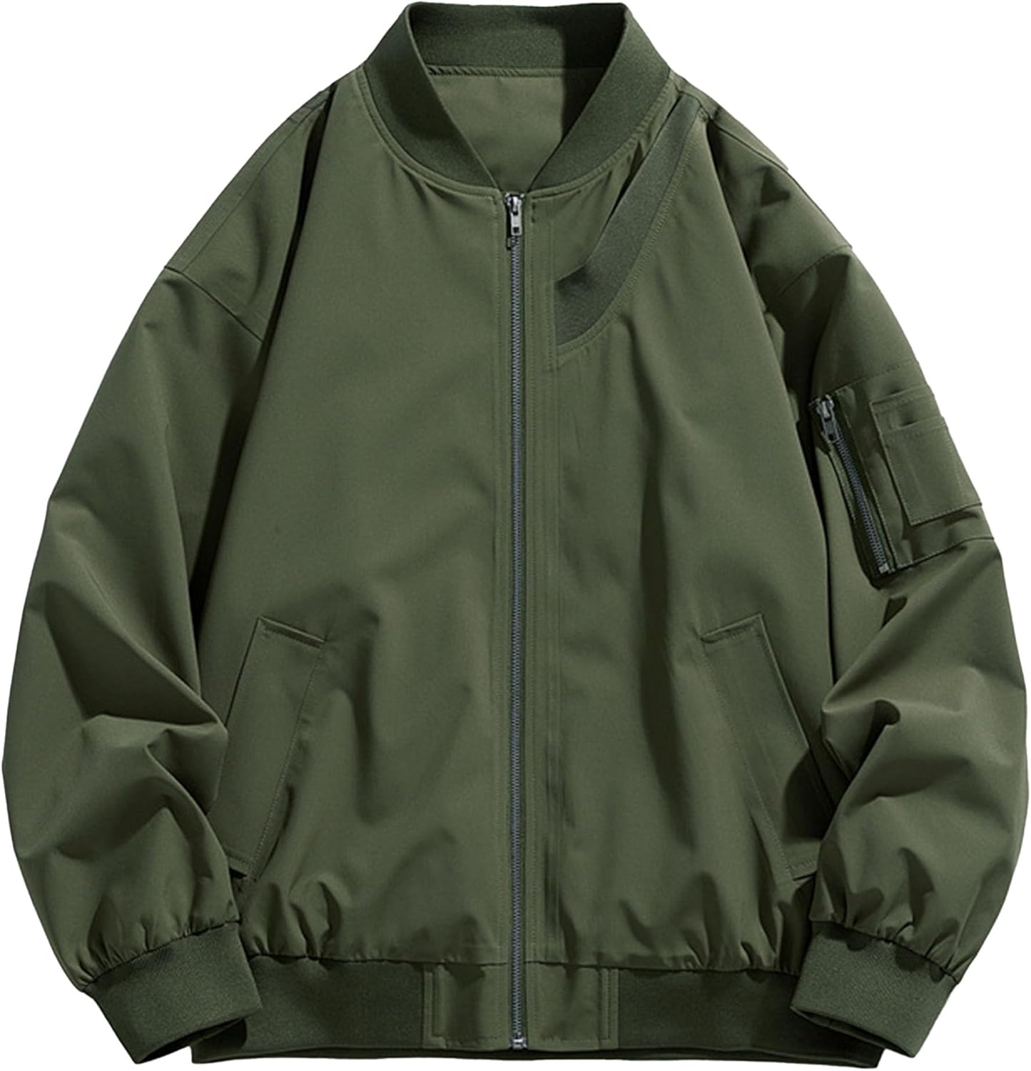 DGKaxiyaHM Men's Baseball Collar Bomber Jacket Stylish Business Military Coat Windproof Waterproof Outerwear With Zipper (X-Large,Pitch Green)