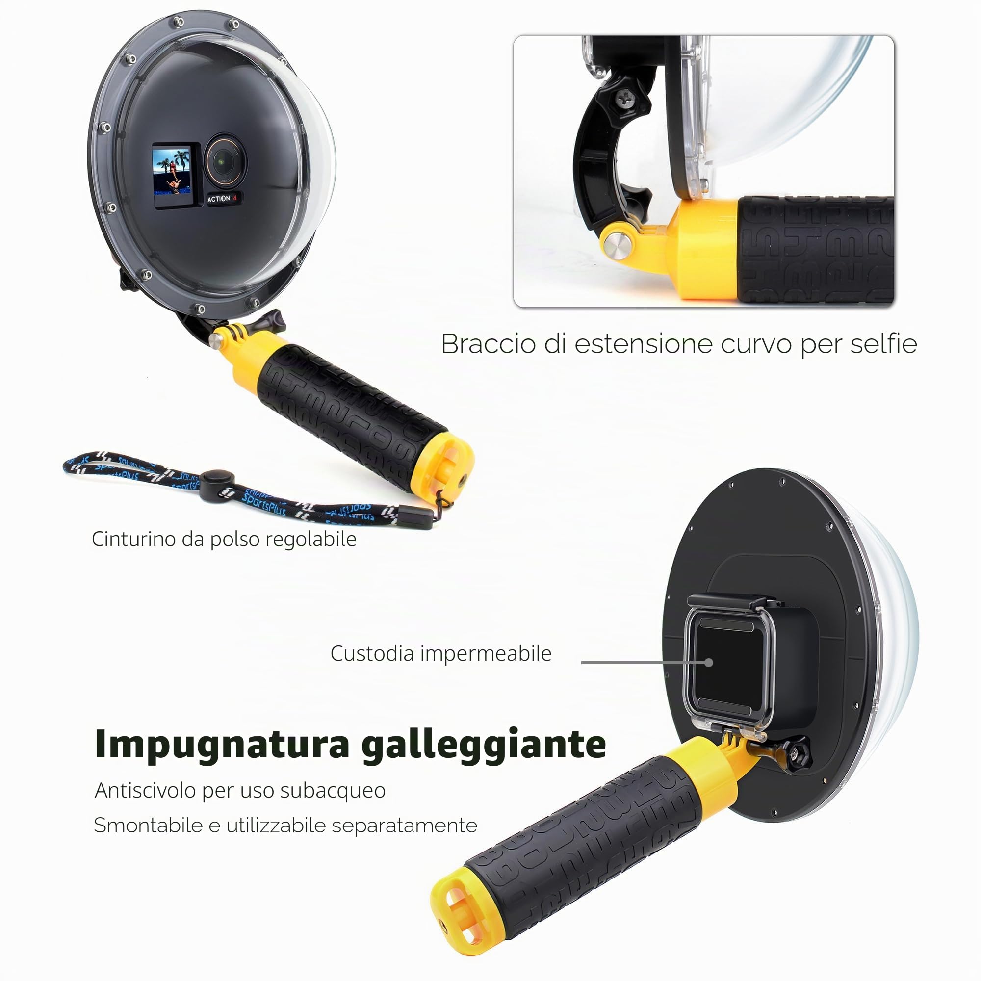 SOONSUN Porta a cupola per fotocamera DJI Osmo Action 3/4/5, 4,5 m, subacquea, snorkeling subacqueo, con custodia impermeabile, impugnatura galleggiante per fotocamera DJI Osmo Action 3 4 5