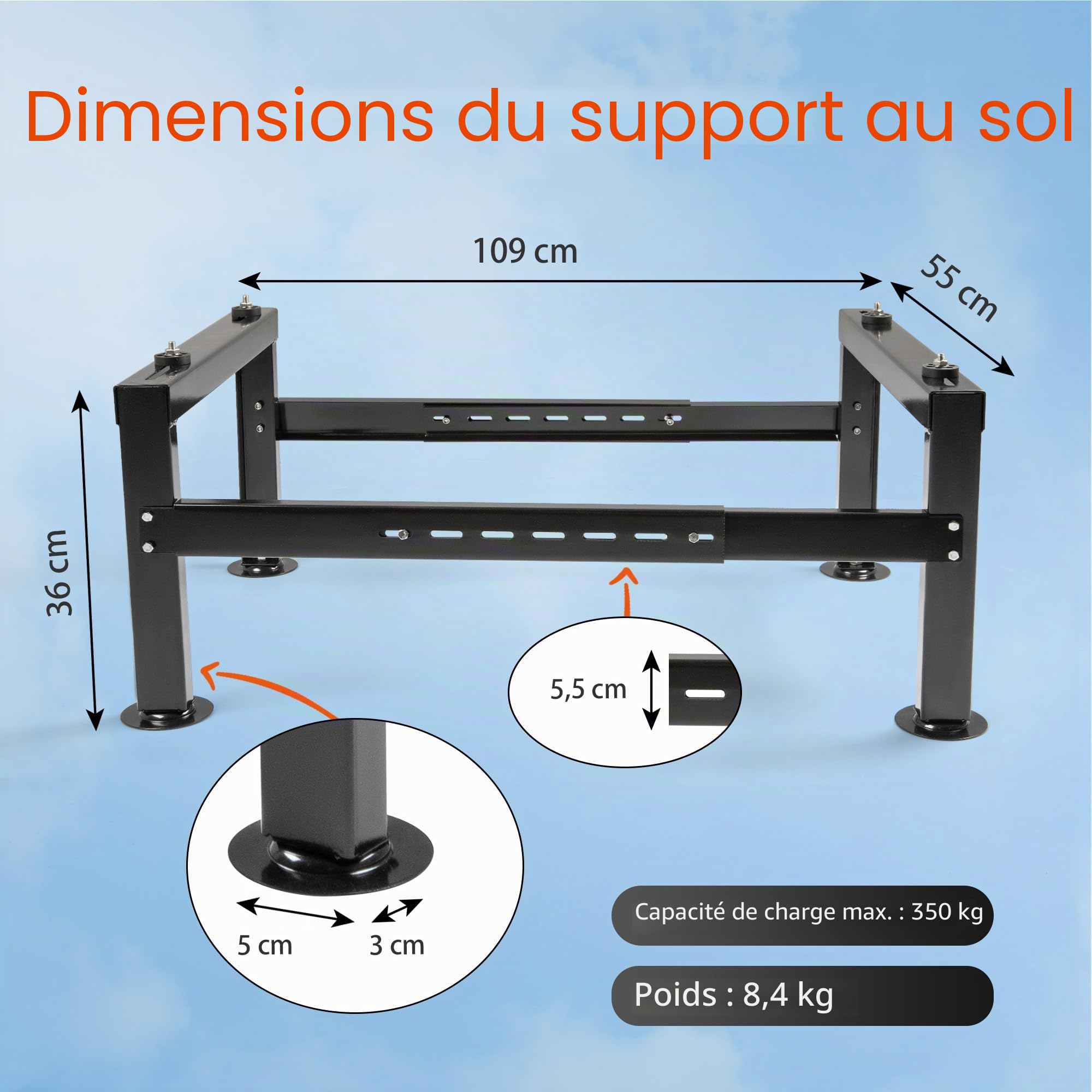 Cherbowingsol Pompe à chaleur climatiseur au sol console rack jusqu'à 350 kg 9000 - 60000 BTU GS 480 Noir