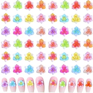 Giantree 100 Pieces of 3D Ice Crystal Translucent Flower Nail Decorations, Luminous Flowers Nail Decorations Five-Petal Flower Gems Floral Nails Jewelry Women's Nails Decoration Accessories