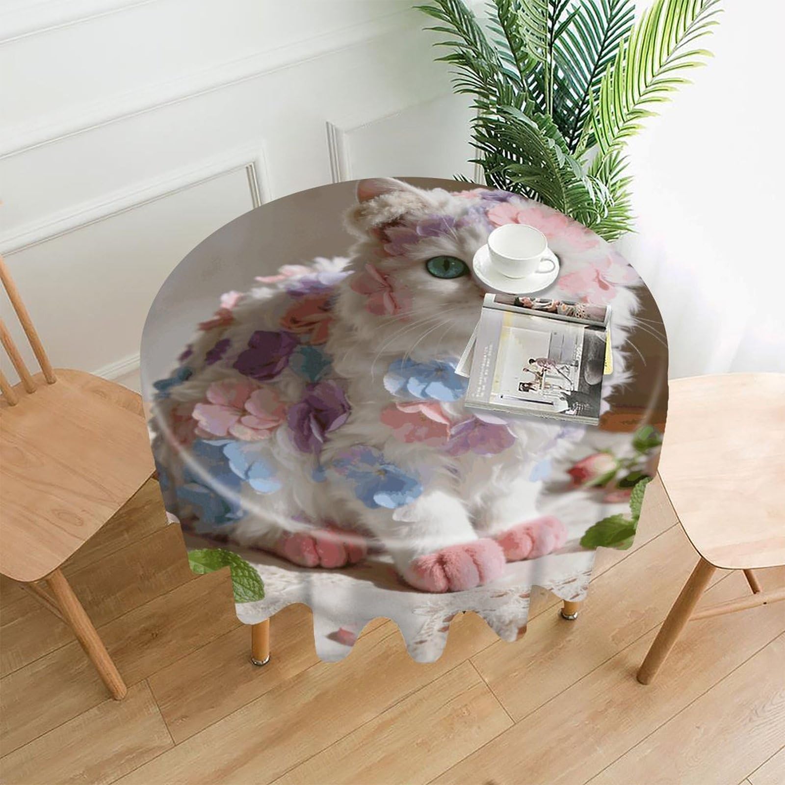LZQPOEAS Flannel Tablecloth Easy to Clean Polyester Round Table Cover Washable Round Table Cloth Wrinkle-Free Circle Decoration Tablecloth for Kitchen and Dining Room 60"