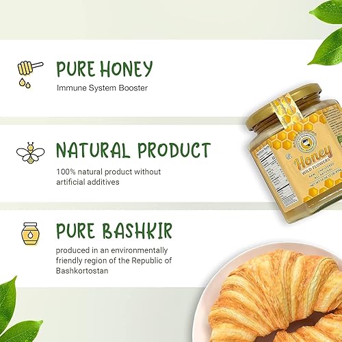 Miniatura 8 de Organic Heaven Miel de flores silvestres de Bashkirian, totalmente natural, cruda y sin filtrar, dos frascos de 16 onzas