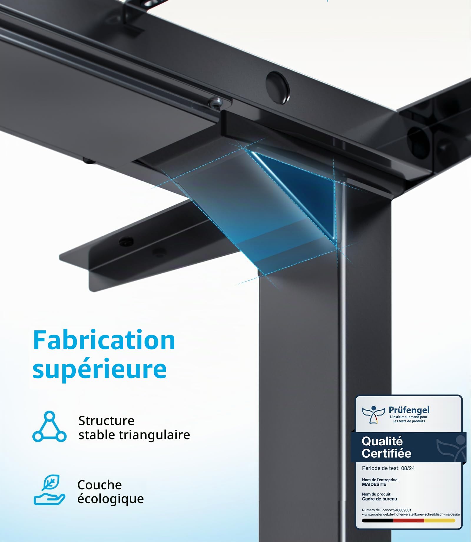 MAIDeSITe T2 Pro Plus Bureau Assis Debout Electrique Cadre de Bureau Réglable en Hauteur Électrique à 3 Colonnes avec Double Moteur, avec 4 Claviers à Mémoire Automatique, Capacité de Charge 160kg