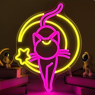 Sailor Moon Neon Sign Anime Neon Signs Dimmable Cat Luna Neon Light up Signs for Wall Magic Moon LED Cat Neon Signs for Bedroom Girl's Room Night Neon Wall Light Decor Luna Sign Gifts for Girls Kids