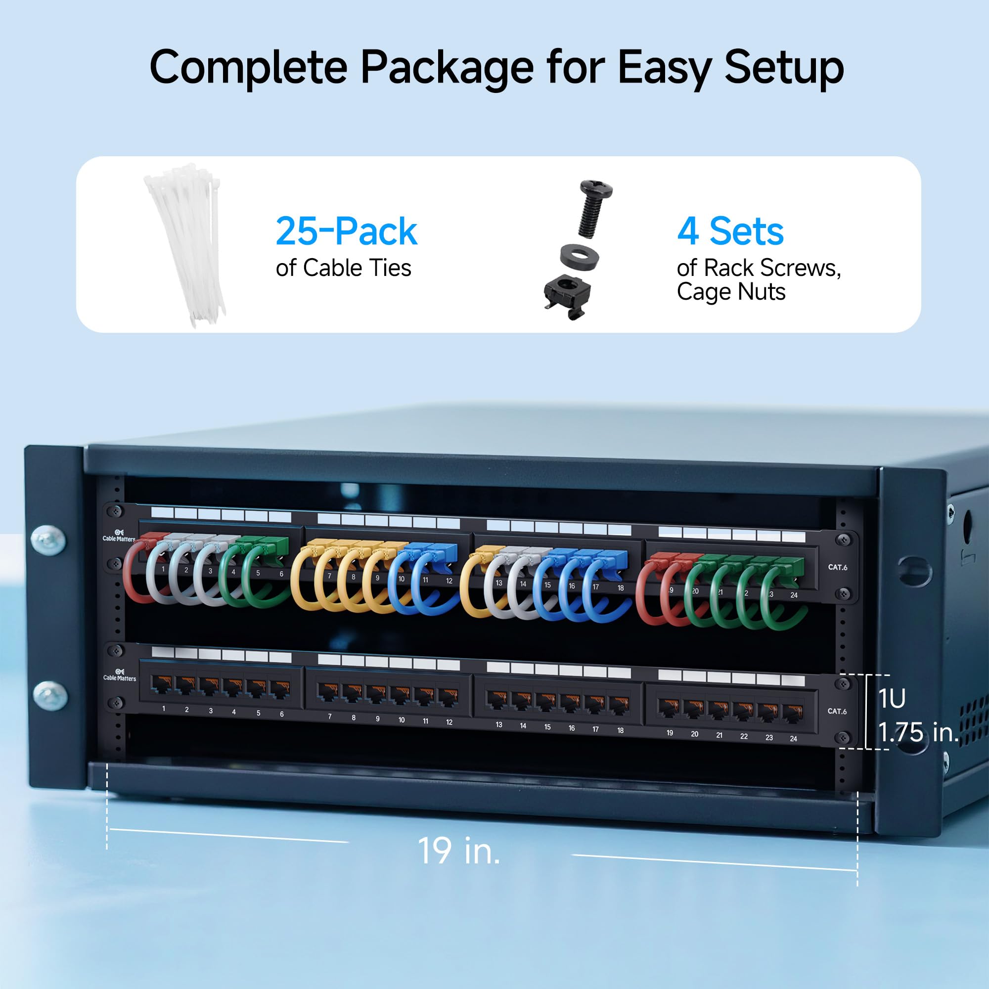 [Certifié UL] Panneau de Brassage réseau Cable Matters à Montage en Rack ou Mural 1U 24 Ports avec Barre de Support, Panneau de Brassage Cat6 de 48,3 cm pour Gigabit Ethernet, Compatible avec Les