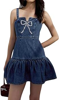 Amazon.com: utcoco Denim Dress for Women Trendy Rhinestone