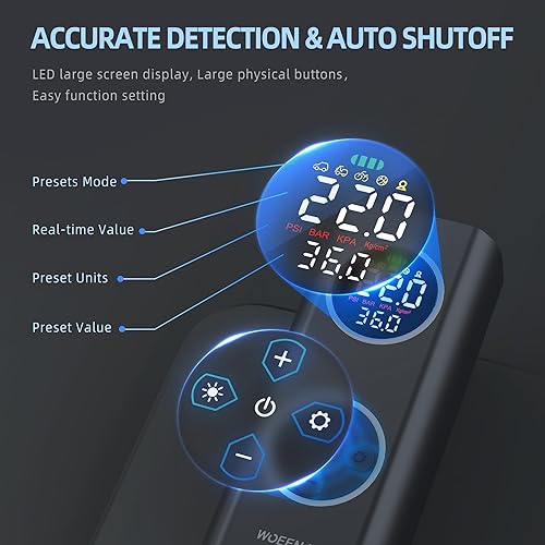 Miniatura 5 de Inflador de neumáticos, compresor de aire portátil, bomba de aire inteligente de 150 PSI para neumáticos de automóvil con batería x3, bomba de