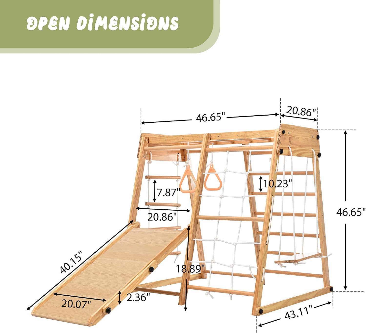 Indoor Playground 8-in-1 Jungle Gym Toddler Climbing Toys with Slides and Play Table Wooden Rock Climbing Ladder with Rope Wall Swing Rings Kids Slides Playset Natural Wood As Shown One Size