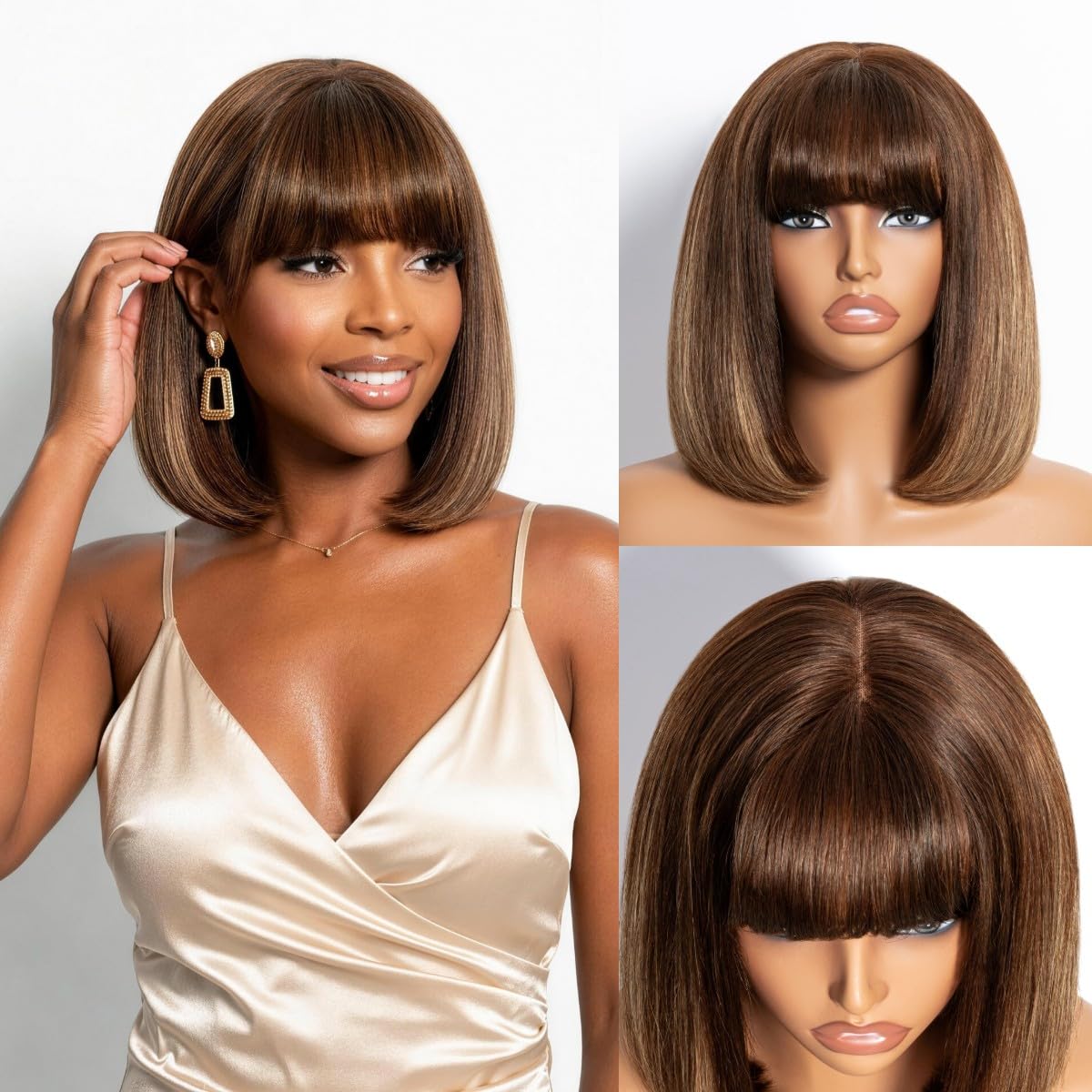 Arabella Bob Wig Human Hair P427 Bob Wig with Bangs 10inch Glueless Bob Wig