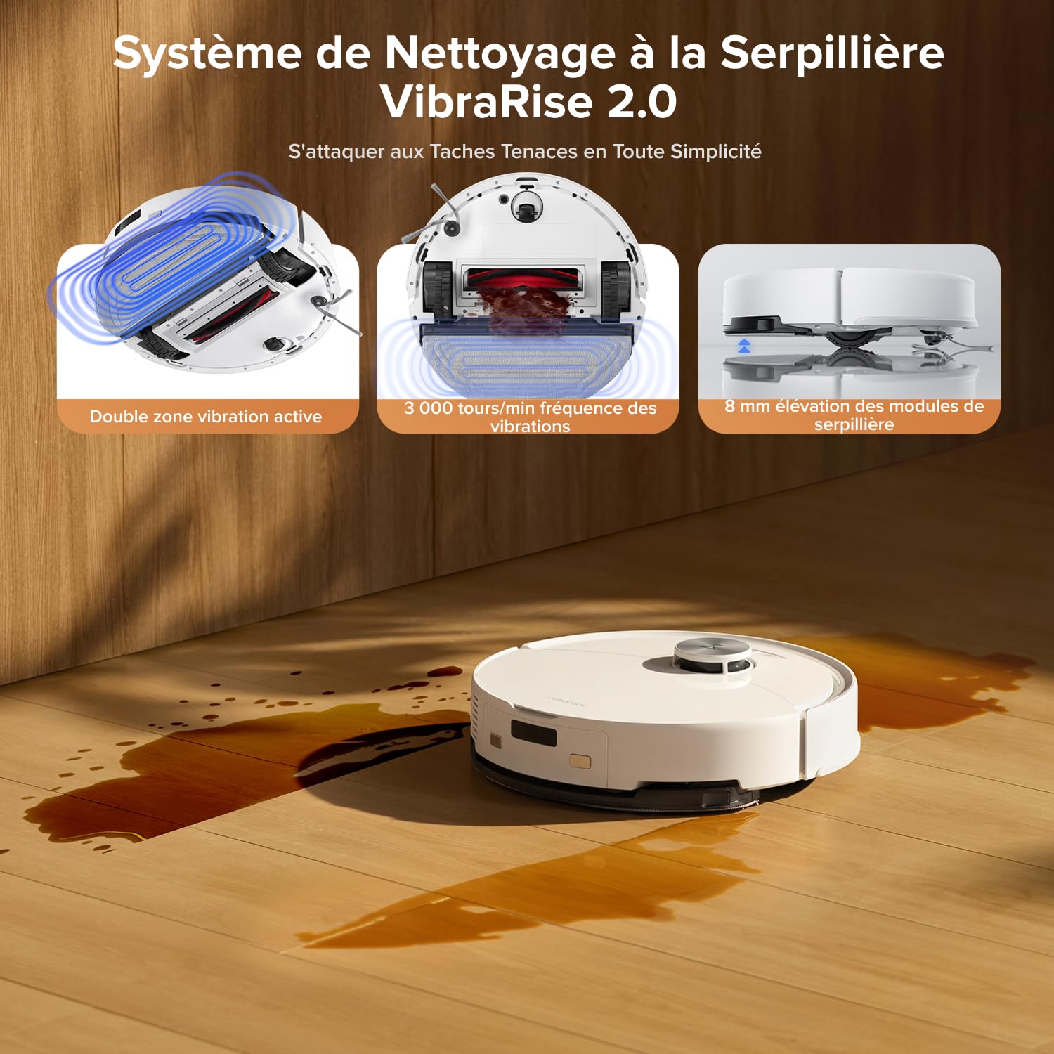 roborock Q10 S5+ Aspirateur Robot Laveur avec Station, 10000 Pa Aspiration, Vidage Automatique, Double Anti-emmêlement, Système VibraRise 2.0, Navigation & Cartographie, Évitement d'obstacles, APP