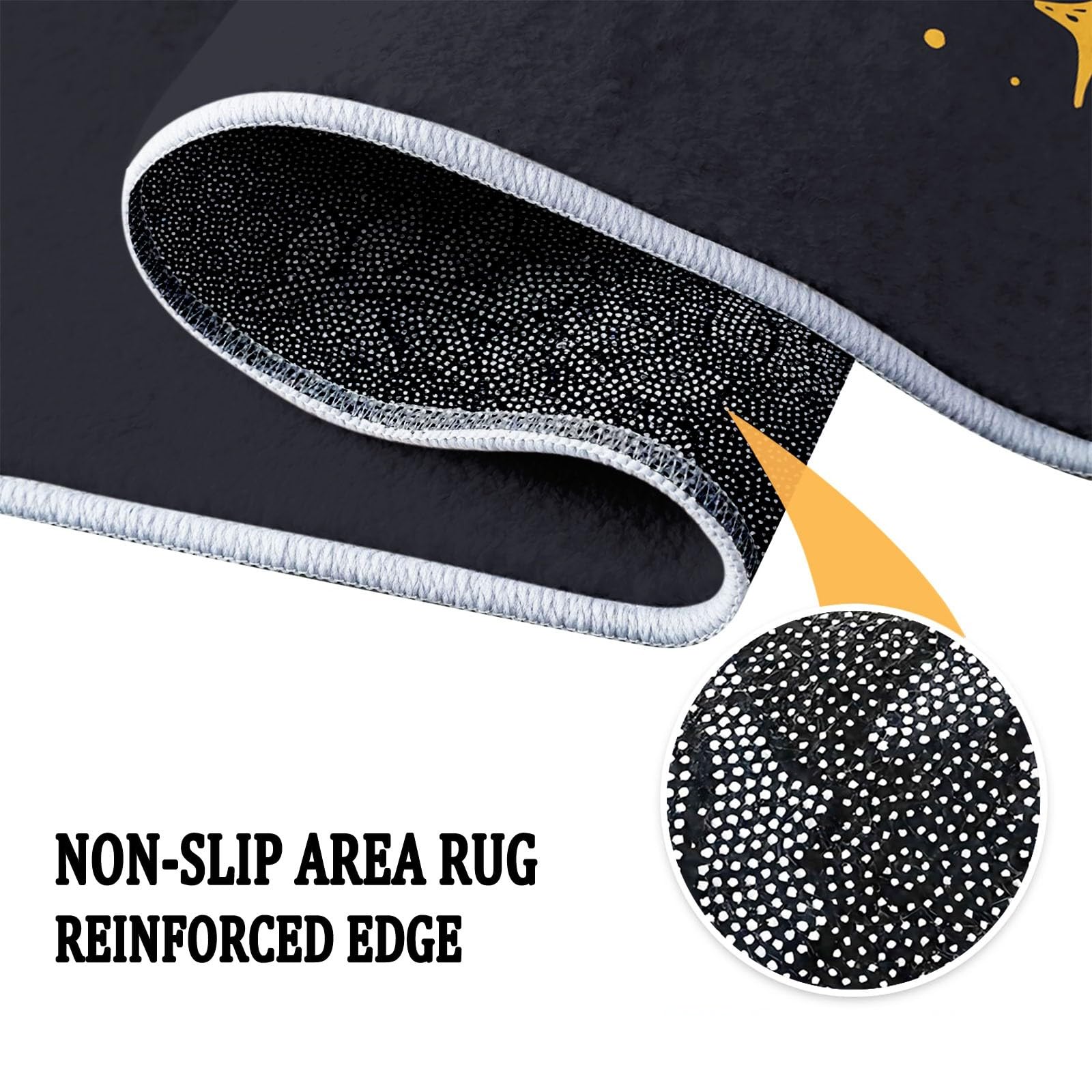 Noir Imprimé Tapis de Salon Lavable 160x230 cm Soleil Lune, Tapis Antidérapant à Poils Courts Doux pour Chambre Cuisine Entrée D'intérieur Décoration
