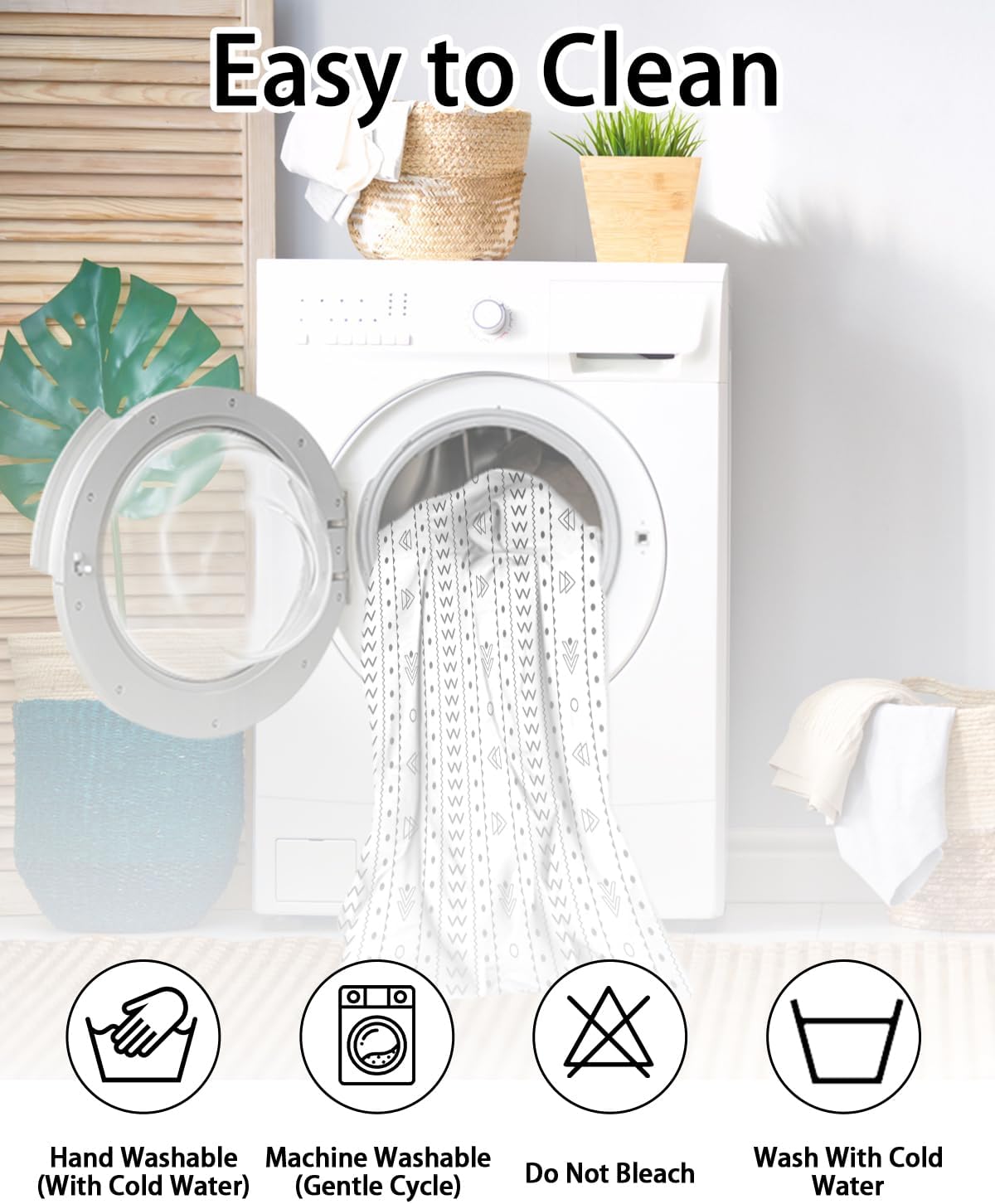 Boho Floral Curtains 52x84 Inch for Living Room, Black and White Botanical Print Semi-Sheer Window Curtains with Rod Pocket Design, Drapes for Bedroom Living Room, 2 Panels