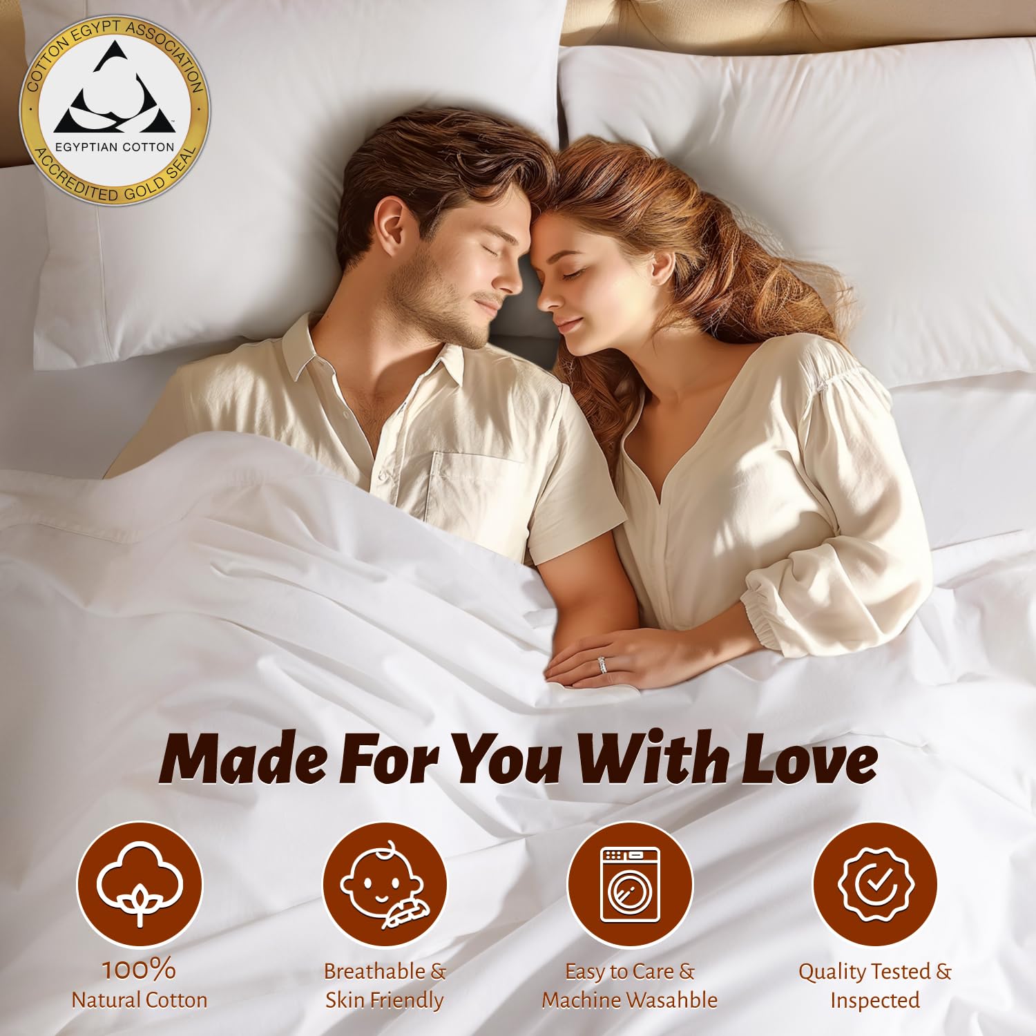 Shilucheng 100% Cotton Sheets, 4 Pieces Sheet Set, Breathable Cooling Bed Sheets with Deep Pocket Up to 16", Bedding Sheets & Pillowcases (King,White) — view 4
