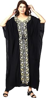 Cigain Women's Rayon Long Kaftan Maxi Cover Up Summer Dress Night Dress Kimono Style Kaftan (Black, Free Size) Price In India