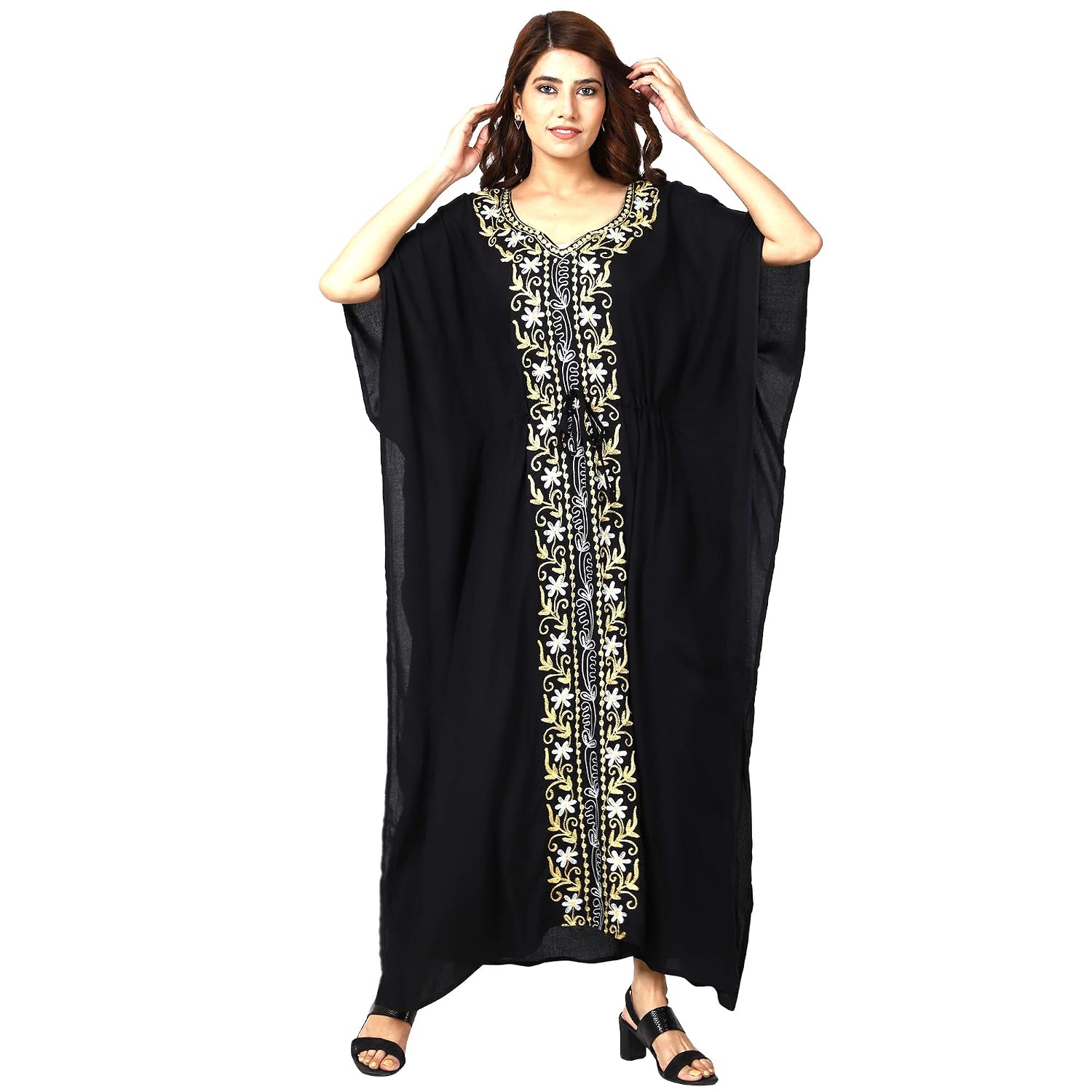 Cigain Women's Rayon Long Kaftan Maxi Cover Up Summer Dress Night Dress Kimono Style Kaftan (Black, Free Size)