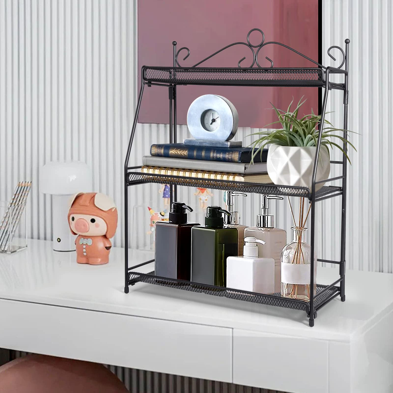 Uten Portaspezie a 3 Ripiani, Porta Spezie da Cucina, Portaspezie Salvaspazio, Supporto Porta Spezie, Pieghevole, Organizer per Cucina, Bagno e Camera da Letto