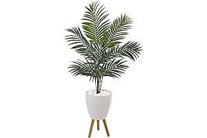Nearly Natural 4.5ft Artificial Kentia Palm Tree in White Planter with Legs