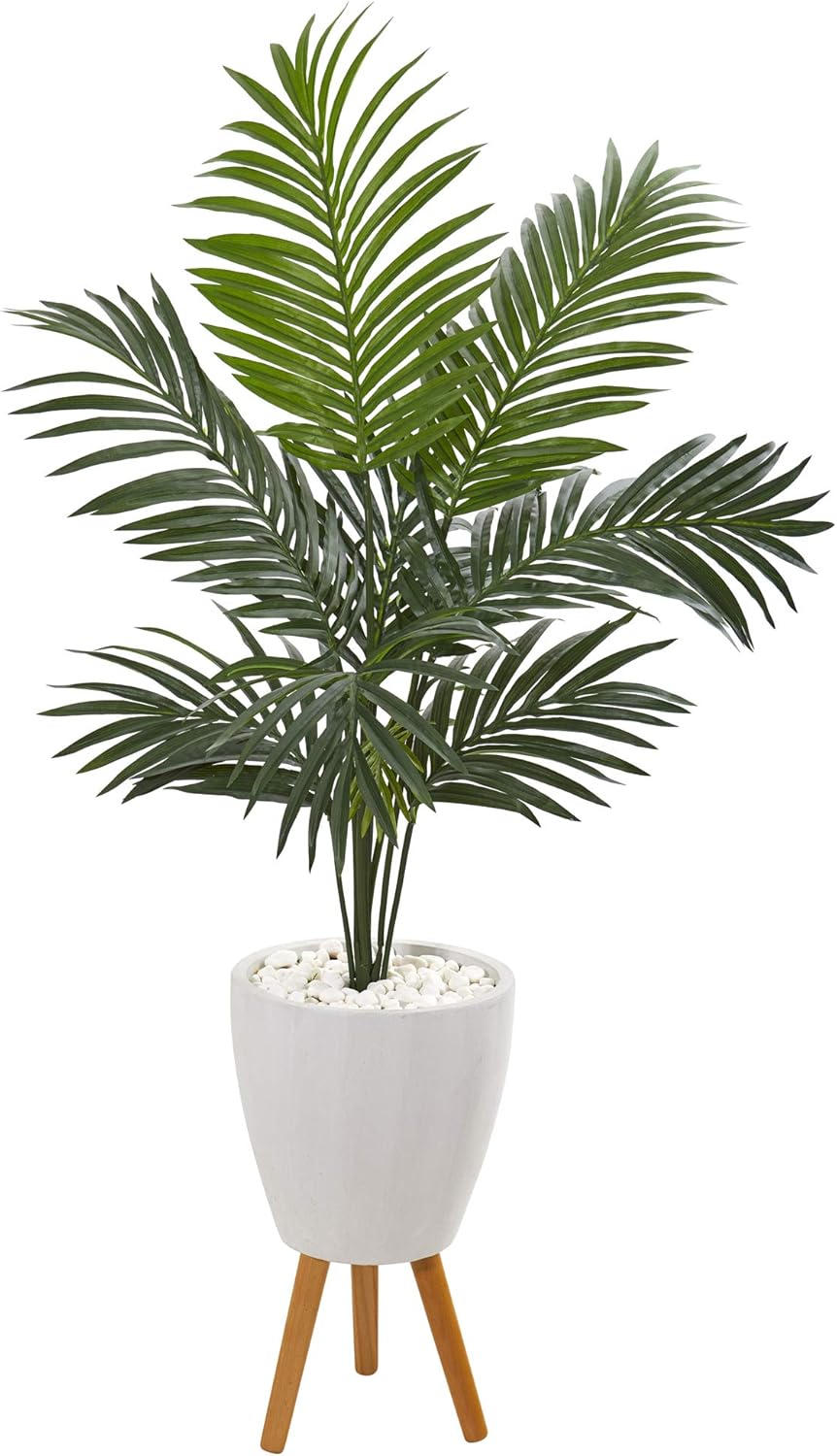 Nearly Natural 4.5ft. Kentia Artificial Palm Tree in White Planter with Legs