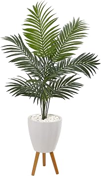 Nearly Natural 4.5ft. Kentia Artificial Palm Tree in White Planter with Legs
