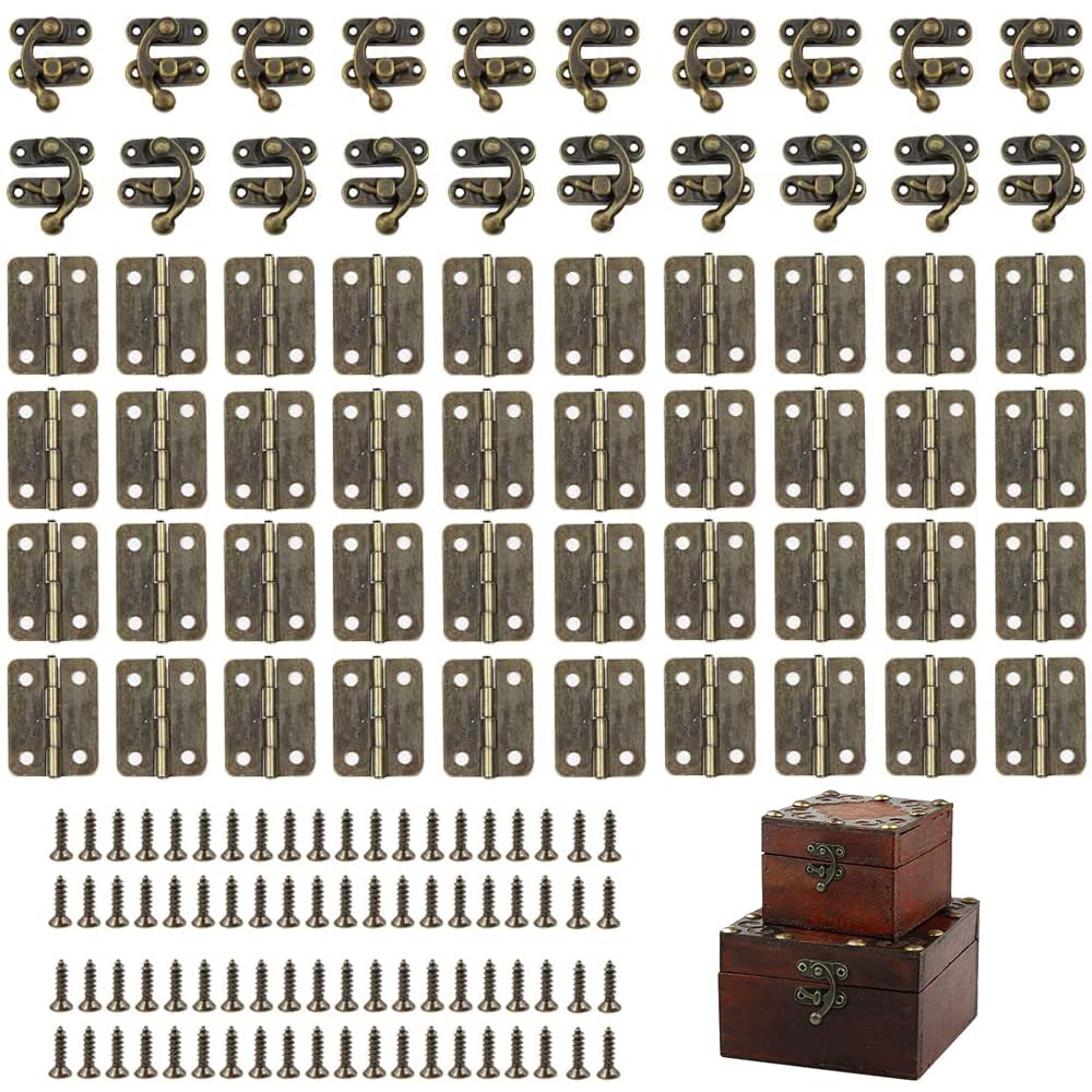 20 Pezzi Ganci A Gancio A Antichi, Hasp Gancio Chiusura, Hasp Antico Legno, 40 Pezzi Cerniere Per Scatola, Con Viti, Per Scatola Di Legno, Portagioie, Decorazione Per Armadietti, Tonalità Bronzo