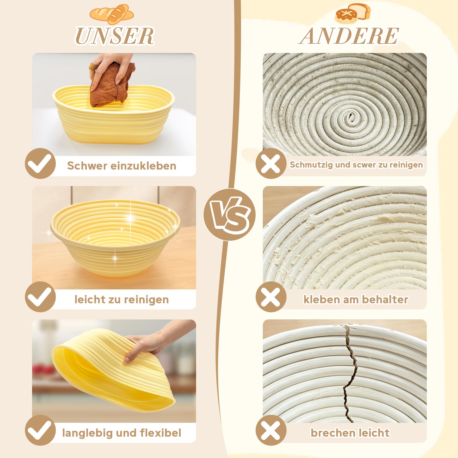 Sauerteig Starter Set, 16-teilig Gärkorb Brot Set, Brot Backen Zubehör, Gärkörbchen Oval und Rund 25cm & 23cm, Sauerteig Glas, Geschenk für Anfänger und Erfahrener Bäcker