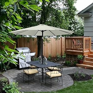ABCCANOPY 9' Patio Umbrella Table Market Umbrella with Push Button Tilt for Garden, Deck, Backyard and Pool, 8 Ribs 13+Colors,Light Beige