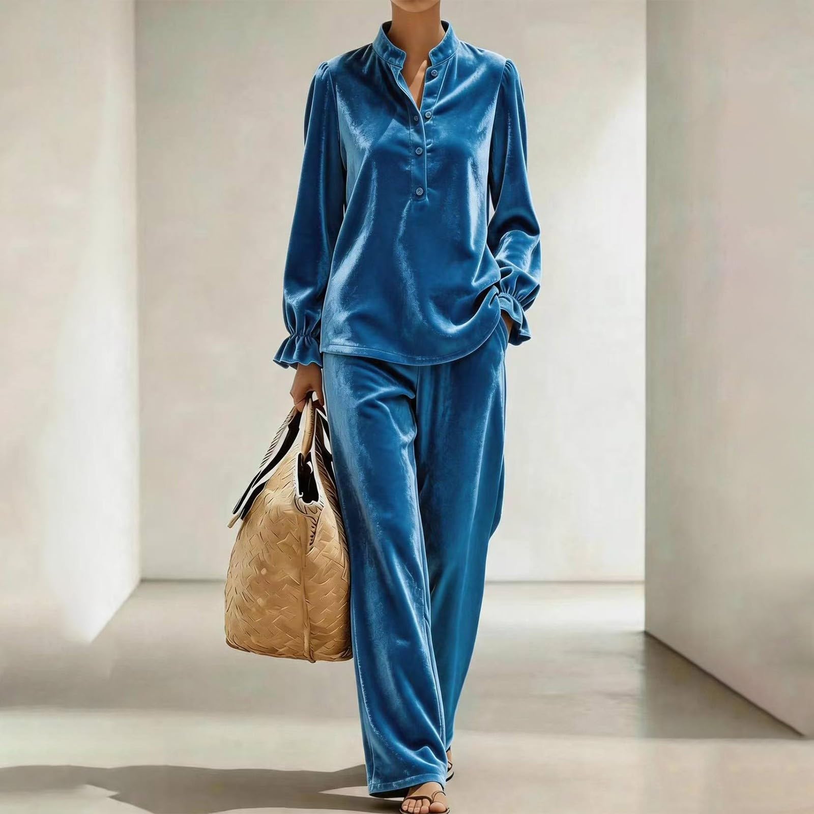 Completo Palestra Donna 2 Pezzi Completi Sportiva Manica Lunga Scollo a V Completo Da Ginnastica Tuta Palestra Elegante Set Top E Pantaloni a Gamba Larga Tute Per Jogging Yoga Fitness Da Casa Autunno