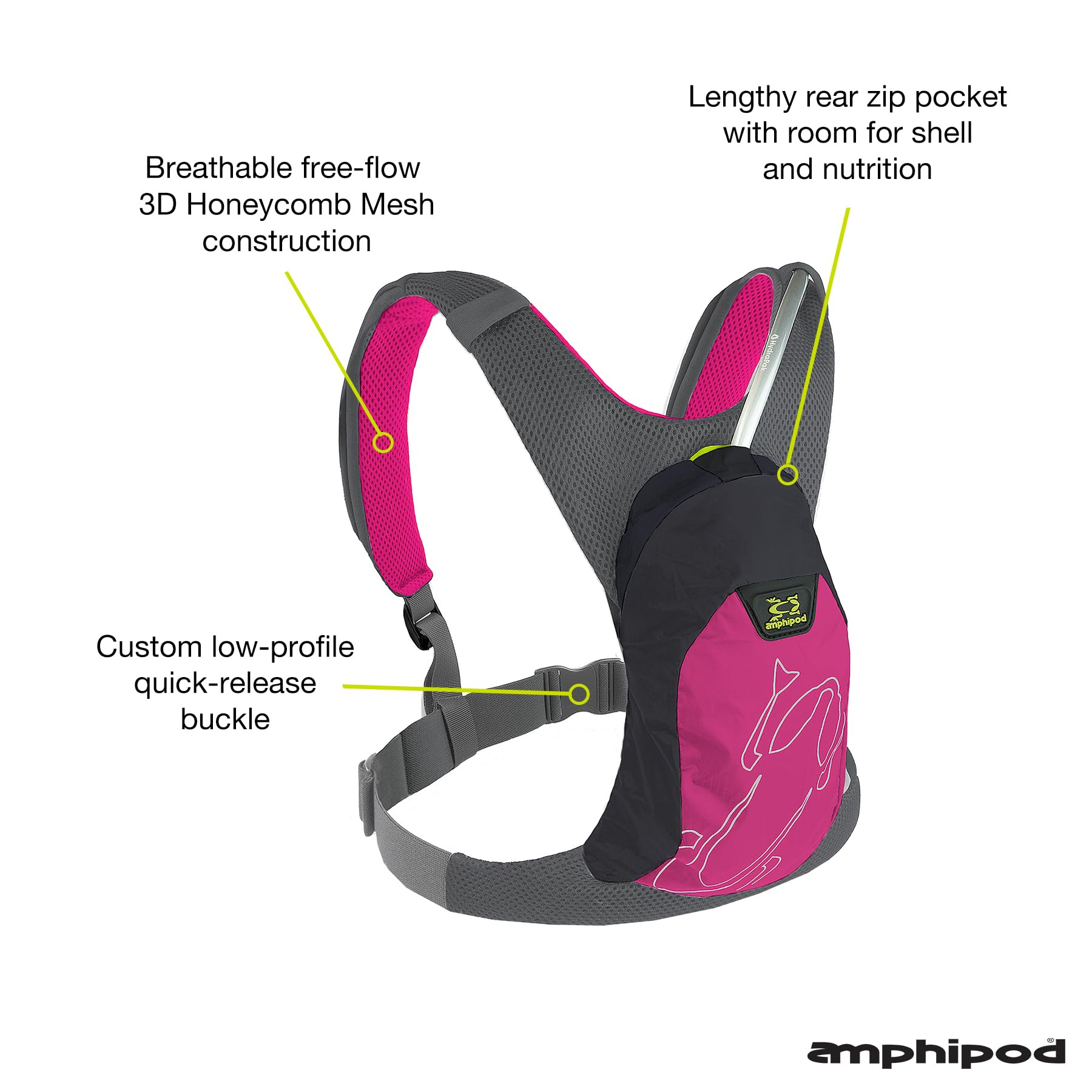 Amphipod PureRun Ultraleichte Trinkweste mit 600 ml Reservoir/Blase für Ausdauertraining, 5K/10K Laufen, Joggen Zubehör, Männer & Frauen - Bella - OSFM