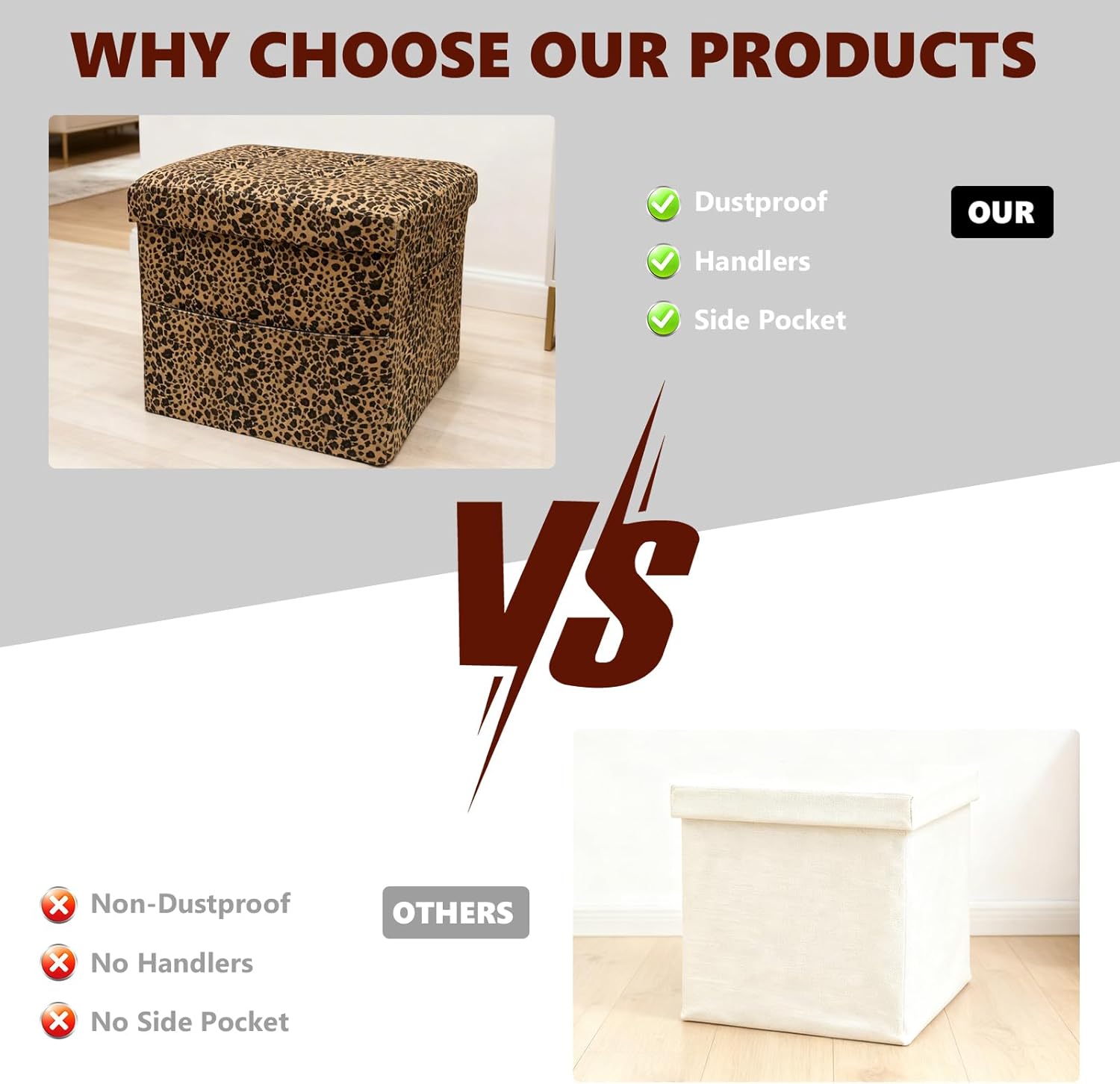 ALASDO Storage Ottoman Footrest Stool Small Ottoman with Storage Foldable Ottomans Foot Rest Footstool Bench for Living Room 17x13x13inches Leopard Print