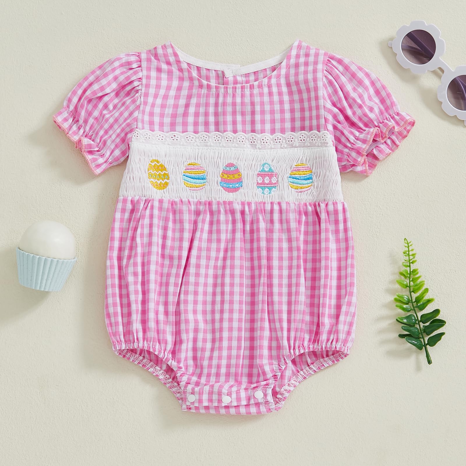 Douhoow Baby Girl Romper Embroidery Smocked Bodysuit Baby Bubble Romper Infant Girl Summer Festival Clothes (Red, 3-6 Months)