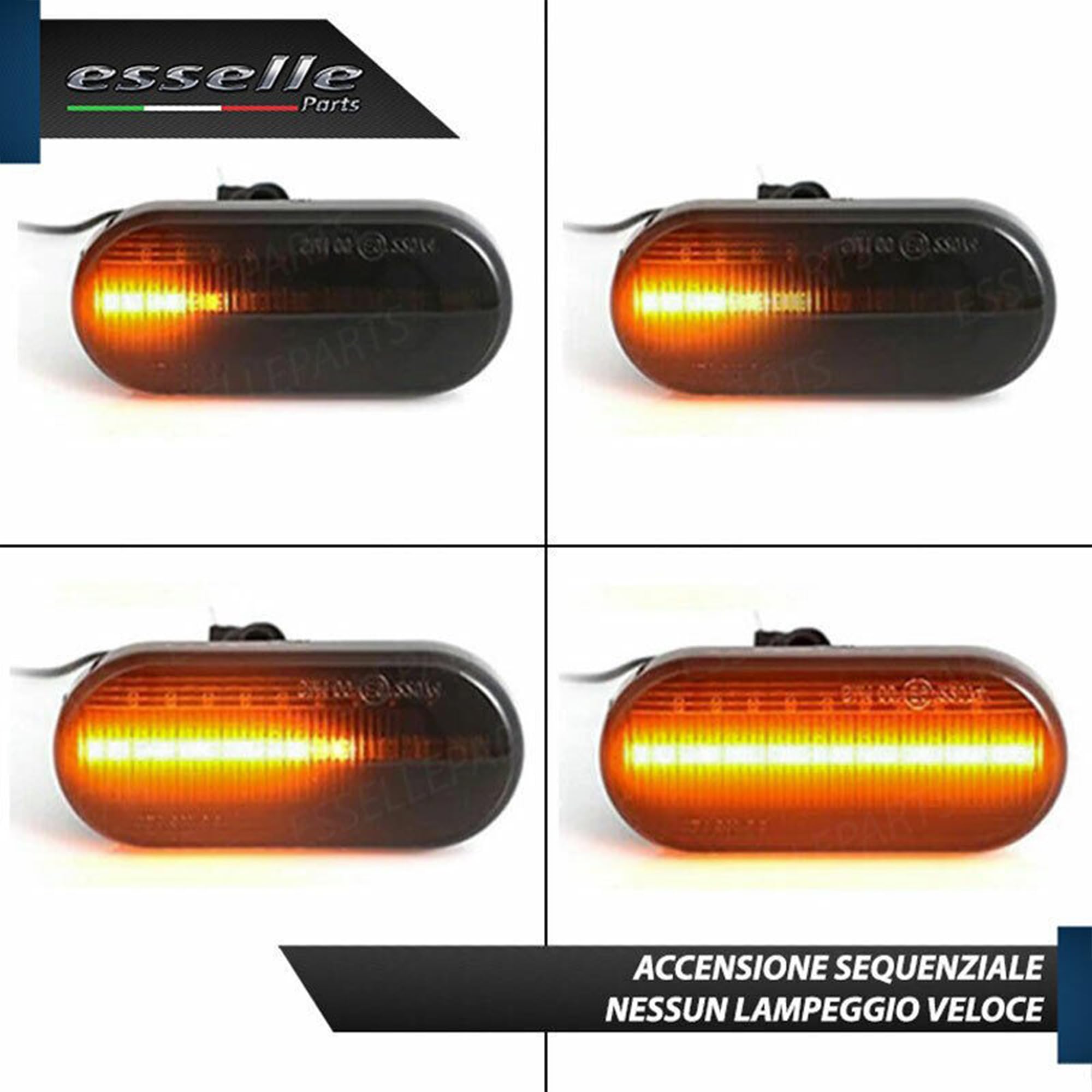 Coppia Frecce Laterali Nero Fumé Progressive Dinamiche A Led per Alfa Romeo Mito, 147 pre-restyling, GT, Fiat Bravo MK2, Plug and play Canbus nessun errore