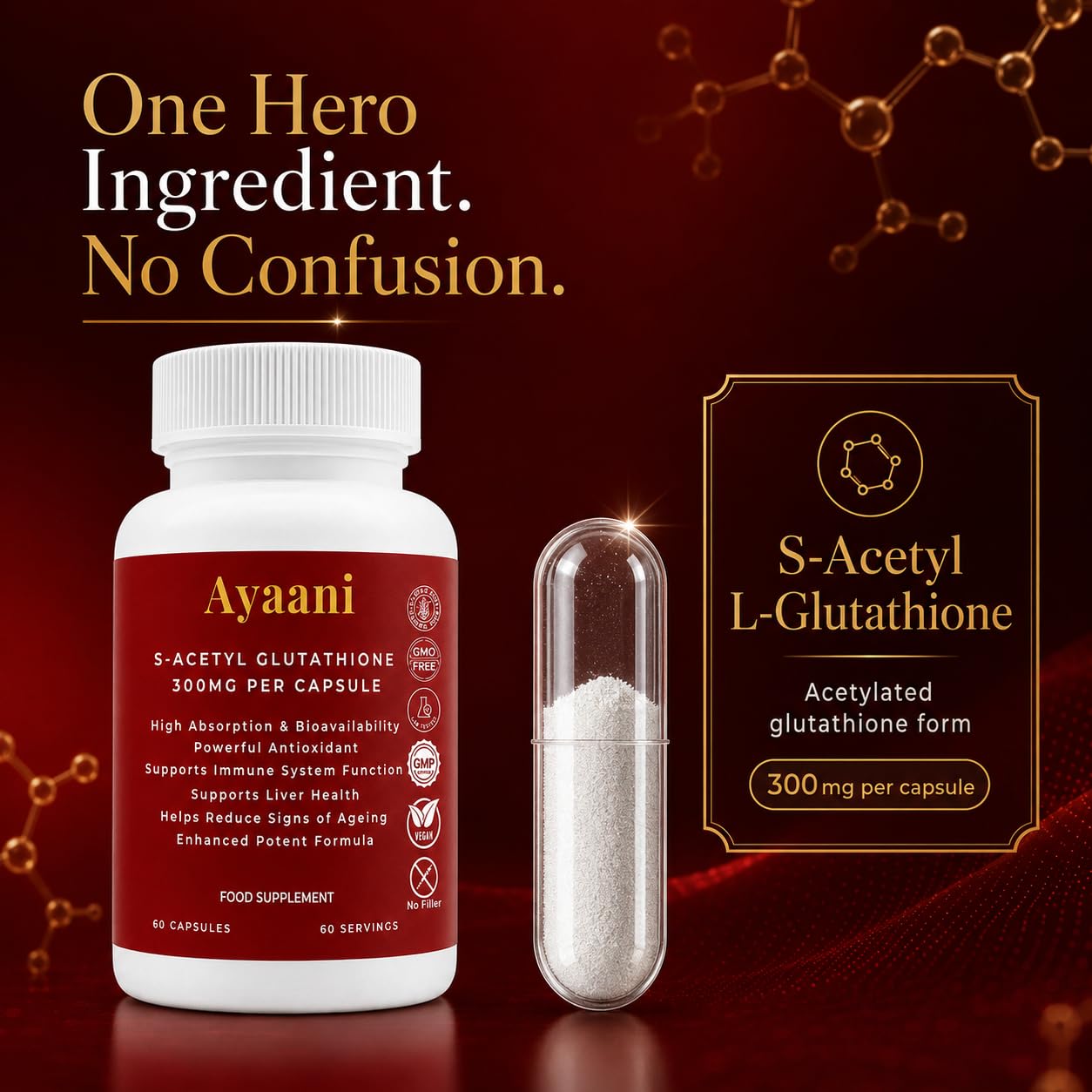 Ayaani Glutathione Supplement 300mg | S-Acetyl Form  Superior Absorption  to Standard & Liposomal | Skin Brightening, Liver Detox & Immune Support |  Patented Antioxidant | 60 Vegan Capsules : Amazon.co.uk: Health & Personal  Care